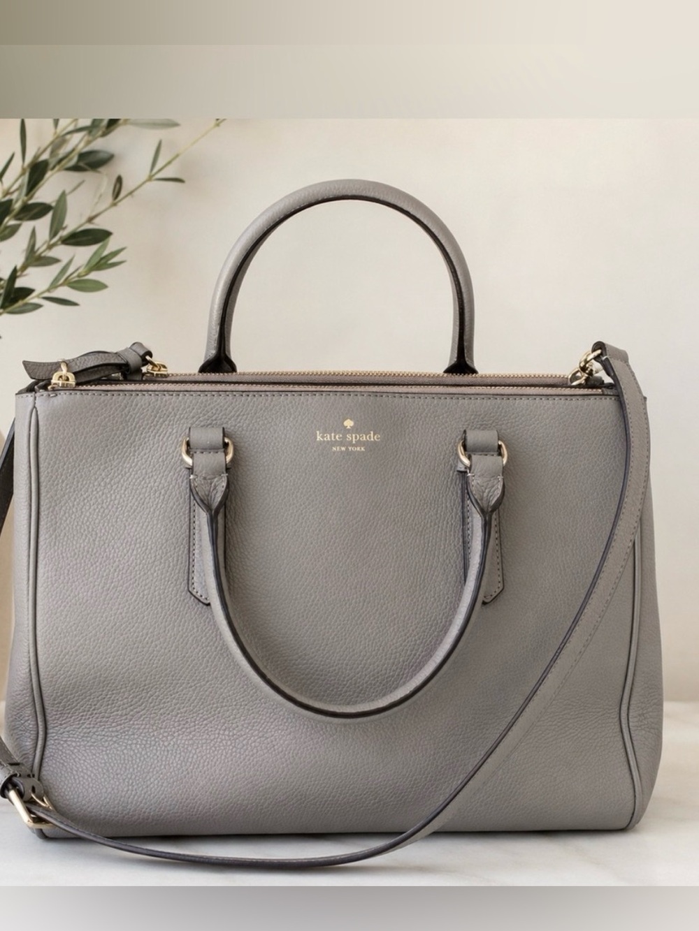 Kate Spade Leighann Mullberry Street Grey/Taupe Leather Large Cross-Body Satchel